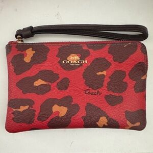 Coach Red and Brown Animal Print Wristlet